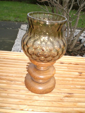 Windlicht, Kerzenständer gedrechselter Eichenfuß, Gesamthöhe ca. 24,5 cm