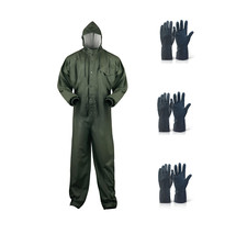 Waschanlagen Waschoverall PU- Regenanzug Angler + 3 Paar Gummihandschuhe EN374