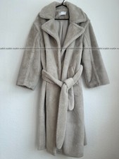 Langer Kunstpelzmantel mit Gürtel Gr. XS creme grau Flauschiger Winter Mantel