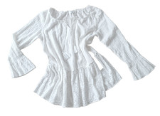 Wunderschön weite Bluse Ibiza Style Gr. M  weiß Baumwolle Spitze  Rüschen Tunika