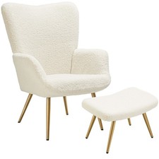 Sessel Hygge gepolstert, ergonomisch, Belastbarkeit 150 kg Bouclé creme/gold B-W