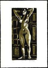 Krauskopf, Stehender Akt in Grün und Schwarz. 83. Sign. Orig.-Holzschn.