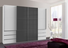 Schwebetürenschrank Level Kleiderschrank 300cm weiß grauglas mit Schubladen (167