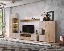 Wohnwand CATALINA mit Rillenfront und Bio Ethanol Kamin LED und Push - Click