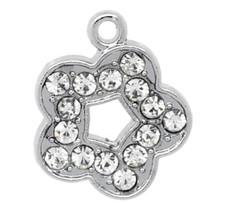 Anhänger 2 Stück Charms Blüte Strass silber 18x16mm C68