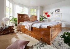 Doppelbett Bett groß Holzbett Massivholzbett 4 Schubladen Akazie massiv 200x200