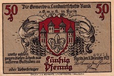 Notgeld -  50 Pfennig -  Kyritz - Raubritter Bassewitz - 1921