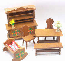 ALTE Puppenmöbel Esszimmer 9tlg Möbel SET Aufsatz Vitrine Wohnzimmer Puppenstube