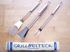 Grillbesteck Edelstahl 3-teilig Zange Gabel Bratenwender, Top-Zustand OVP