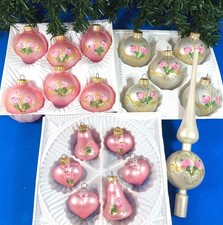 18 x Christbaumschmuck Glas rosa Weihnachtskugeln Herz Glocke Spitze Blumen gold