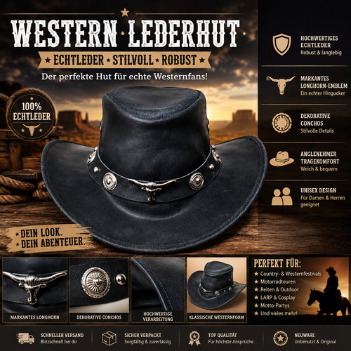 Western lederhut cowboyhut - western,