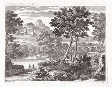 landscape fortress Festung river Landschaft Kupferstich engraving Perelle 1700