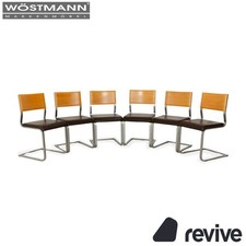 6er Garnitur Wöstmann Leder Stuhl Braun Kernbuche Freischwinger