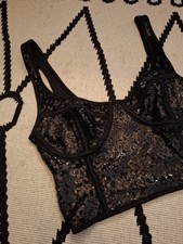 NEU H&M Pailletten-Croptop 34/36/XS corsage clean party festlich bauchfrei zar