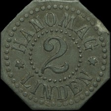 NOTGELD: 2 Pfennig, Zn. HANNOVERSCHE MASCHINENBAU AG - HANOMAG - HANNOVER-LINDEN