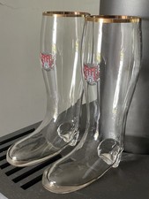 Hamburg Wappen Bier Stiefel Glas 2 Stück 60er 70er Jahre Goldrand Top Zustand!