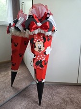 Schultüte Minnie Mouse Handmade rot weiß mit Blumen Und Glitzer 