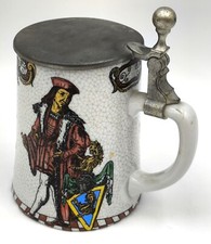 BMF Bierkrug 0,5 Krug Bierseidel Mittelalter Ritter Wappen Craquelé Zinn Deckel