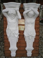Steinfiguren 2 x Galionsfigur, Wandkonsolen, Steinguss,118 cm, Fassadenstuck