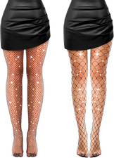 2 Stück Halloween Netzstrumpfhose Damen Funkeln Strass
