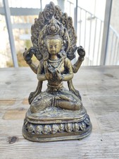 19./frühes 20. Jh. Vierarmige Avalokiteshvara / Chenrezig, Tibet/Nepal, Bronze