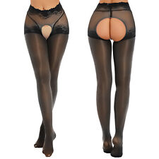 DE~Damen Sheer Spitzen transparente Strumpfhose im Schritt offen Legging Dessous