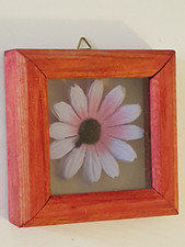 Vintage Bild Holzrahmen Blume rot lilablassblau fliederfarben Shabby Chic Boho