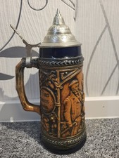 GERZIT GERZ original Keramik Relief Bierkrug 3238 mit Zinndeckel W GERMANY Top