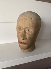 Wunderschöner Seltener Antiker Hut-Perückenkopf Holz handgemalt um 1920!