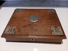 Antiker viktorianischer Schreibtisch Tintenständer Schreibkasten mit Glas 18 x 23 x 5,5 cm