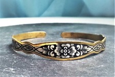 Tula Niello Medaillon Armreif Silber 925 Goldschmied Punze Blumen Natur Vintage