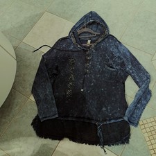 Tredy ! Fetziger Damen Long-Hoodie  Kapuzenpulli Dunkelblau Hellblau  Gr. 46 Neu