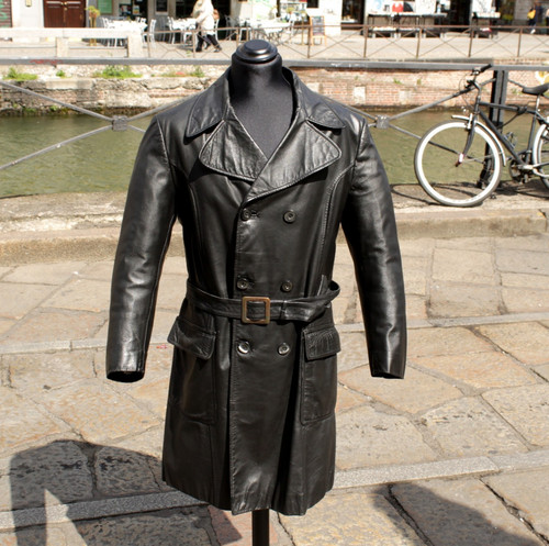 Herren schwarz ledermantel