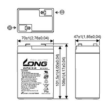 Kung Long Batteries Bleiakku WP 6V 4.500mAh L70mm B47mm H102mm Flachstecker 4,8 