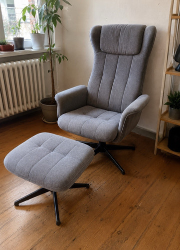 Sessel mit hocker grau stoff - hocker,
