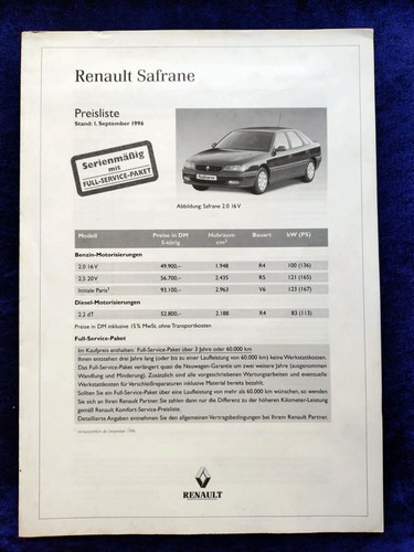 Renault safrane preisliste - renault,
