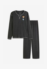 Pyjama mit Bio-Baumwolle Gr 52/54 L Anthrazitgrau Meliert Herren Schlafanzug Neu