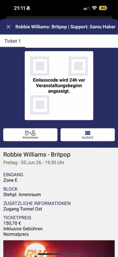 Robbie williams konzertkarte - robbie,