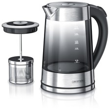 Arendo Edelstahl Infusion Wasserkocher Rauchglas-Design Teesieb 2200W 1,7L
