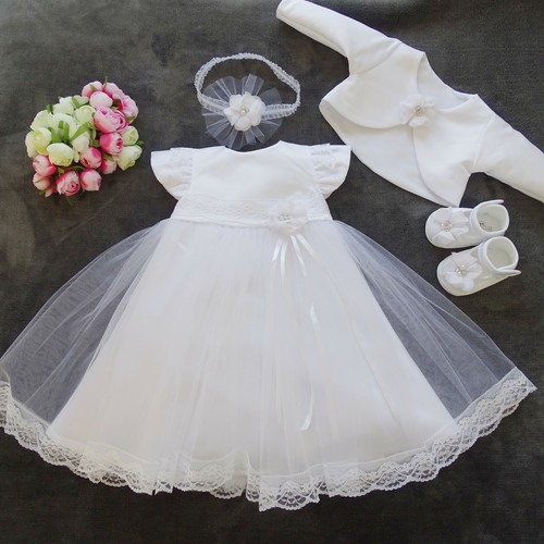 Taufkleid,Bolero+Stirnband