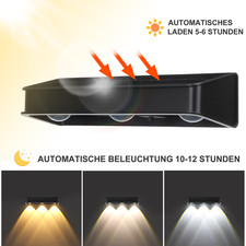 2-16X LED Solarleuchte 3LEDs Zaunlichter Wandlampe Solarstrahler Zaun Dimmbar