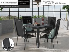 Gartenmöbel Set Alu Tisch 5-tlg. 4x Stapelsessel Sitzgruppe Essgruppe Gartenset