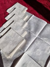 6 St. Damast Servietten Blumenmuster, 53x53 cm, mit Monogramm DDR 