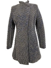 Designer Erich Fend 38 Jacke Mantel Gepolstert Zerknitterter Samt grau/blau