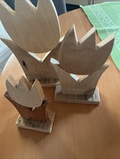 3 Holz-Dekoration- Blumen /