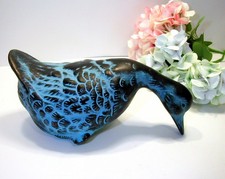 Ente aus Keramik Kantenhocker Tierfigur Deko-Figur Ton Skulptur blau-schwarz.TOP