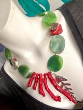 Designer Kette Koralle Achat Anhänger Fisch Unikat