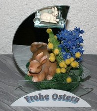 Ostern Glaspot mit Osterhasen GH 19,5 cm  GT 5,6 cm  GB 16 cm  Deko Kunstblumen
