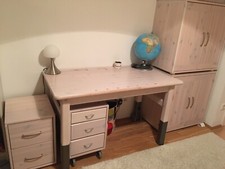 Flexa Schreibtisch verstellbar und Rollwagen weiß