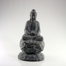 Buddha Statue Stein Skulptur, Steinfigur Amithaba auf Lotusthron (40 cm, massiv)
